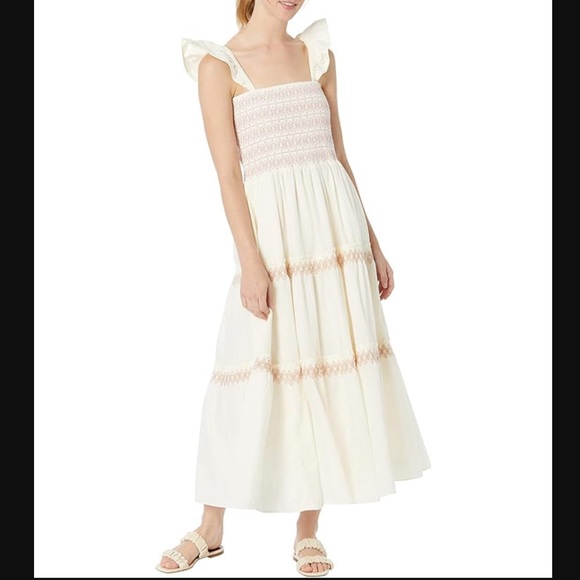 Madewell LUCIE Smocked Tiered MIDI Dress Sz L - Picture 2 of 15